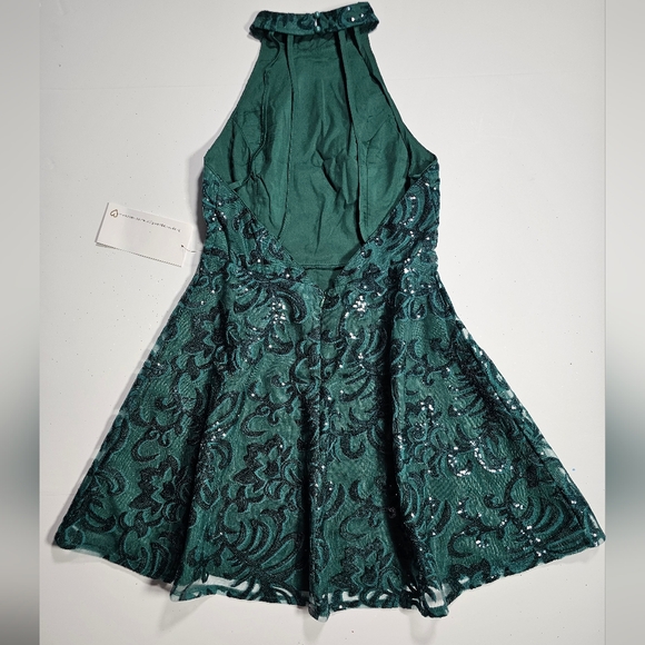 PromGirl Green Sequin Halter A-Line Mini Dress Size Medium NWT - Picture 12 of 16